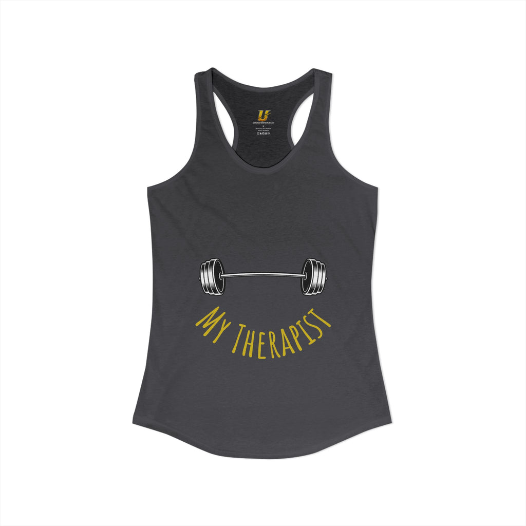 My Therapist Is a Barbell - Racerback Tank — Women's Weightlifting Gym Tank Top