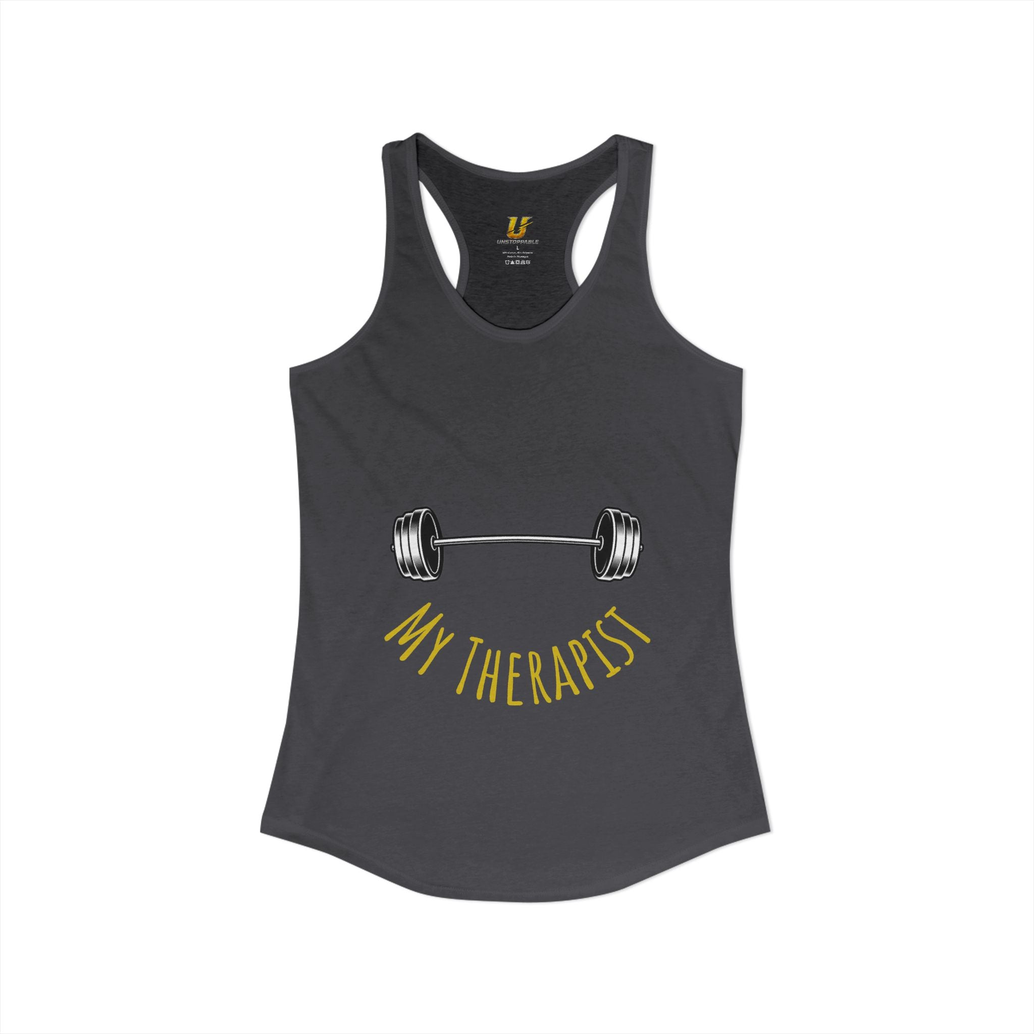 My Therapist Is a Barbell - Racerback Tank — Women's Weightlifting Gym Tank Top