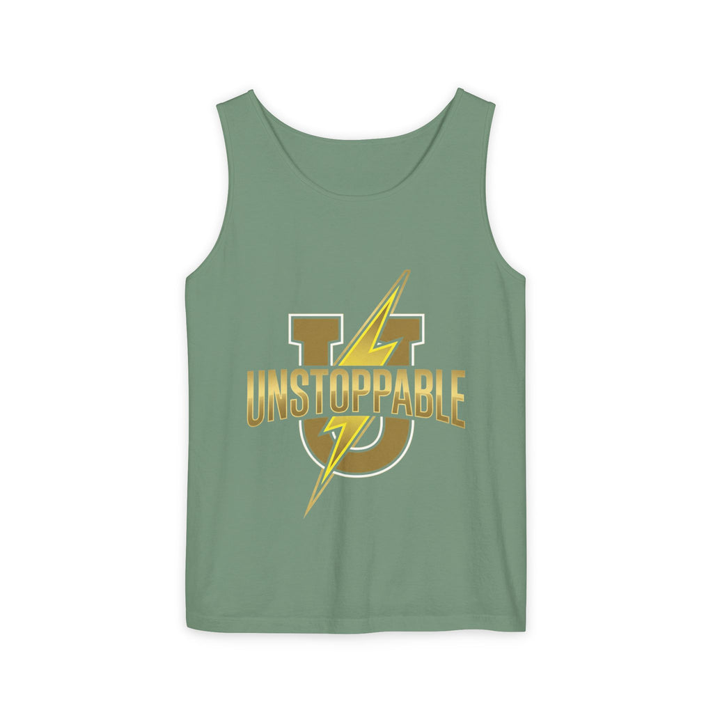 Unstoppable Lightning Tank Top — Gold 'UNSTOPPABLE' Garment-Dyed Tank
