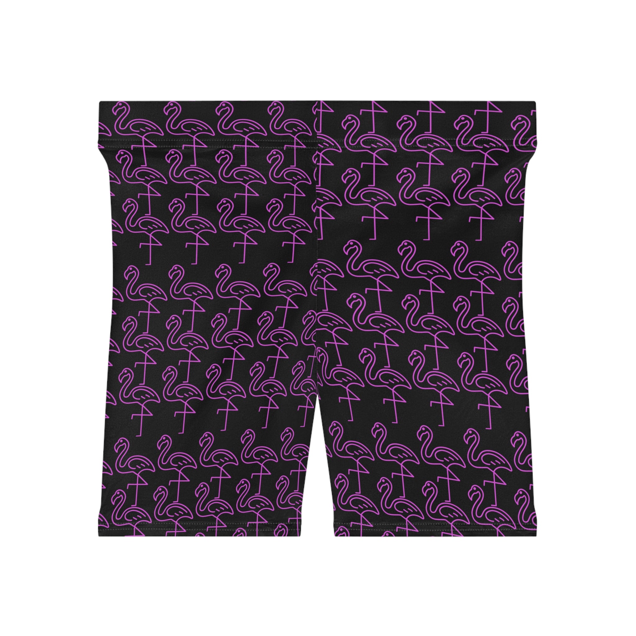 Purple Neon Flamingo Biker Shorts — Women's Patterned Activewear
