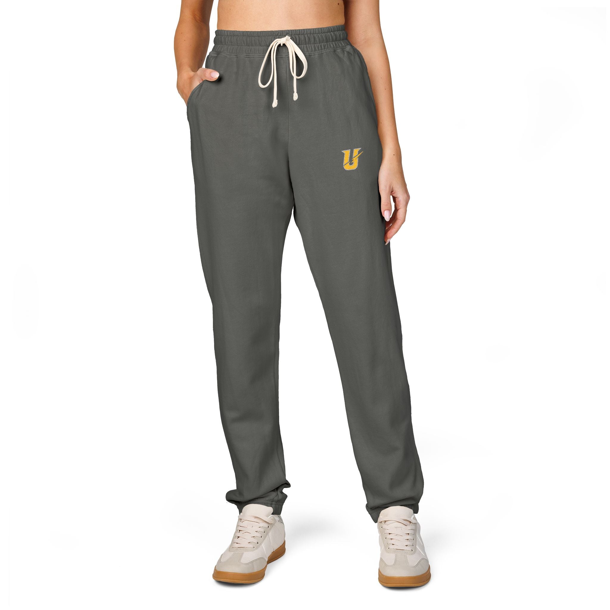 Embroidered Compass Logo Sweatpants — Garment-Dyed Fleece Joggers