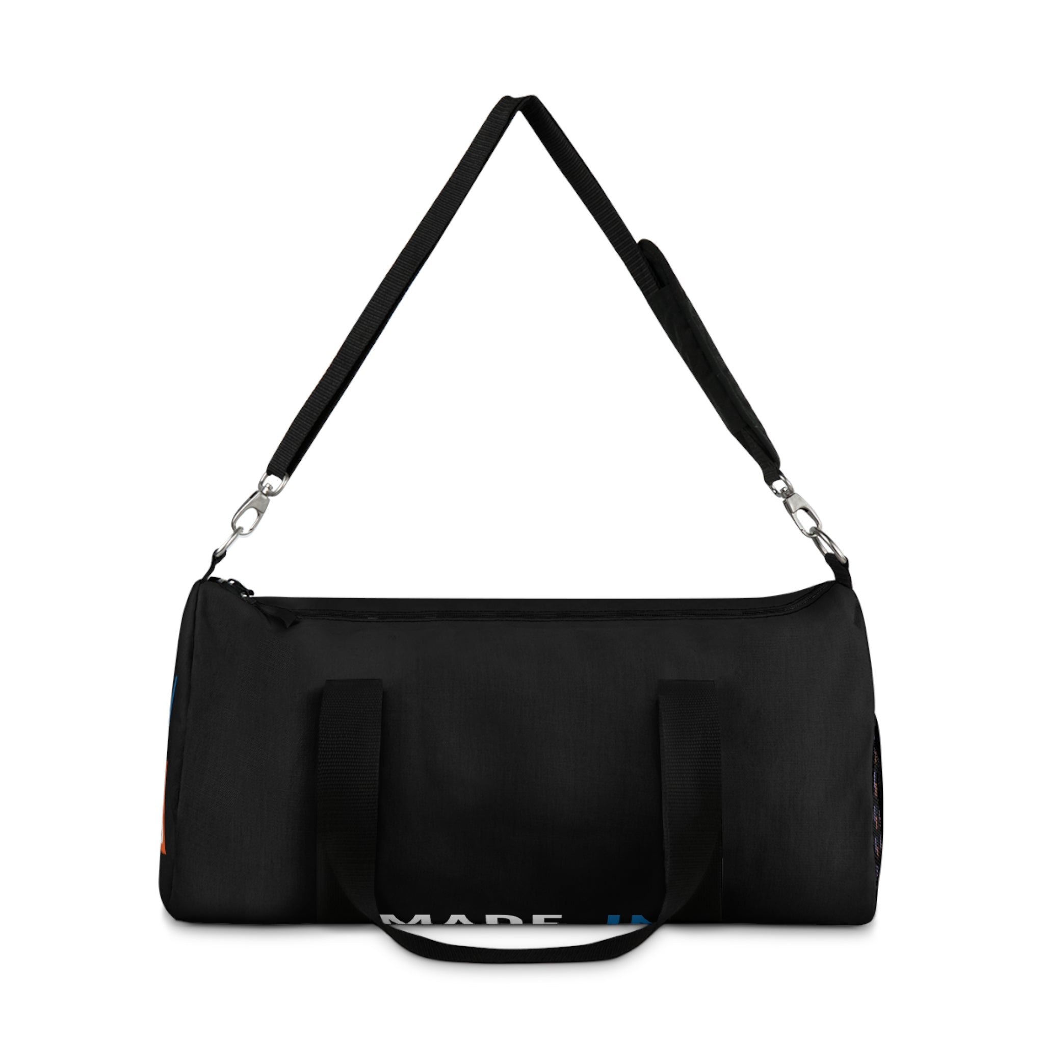 Made In [Place] Black Athletic Duffel Bag — Spacious Weekender Gym Travel Tote
