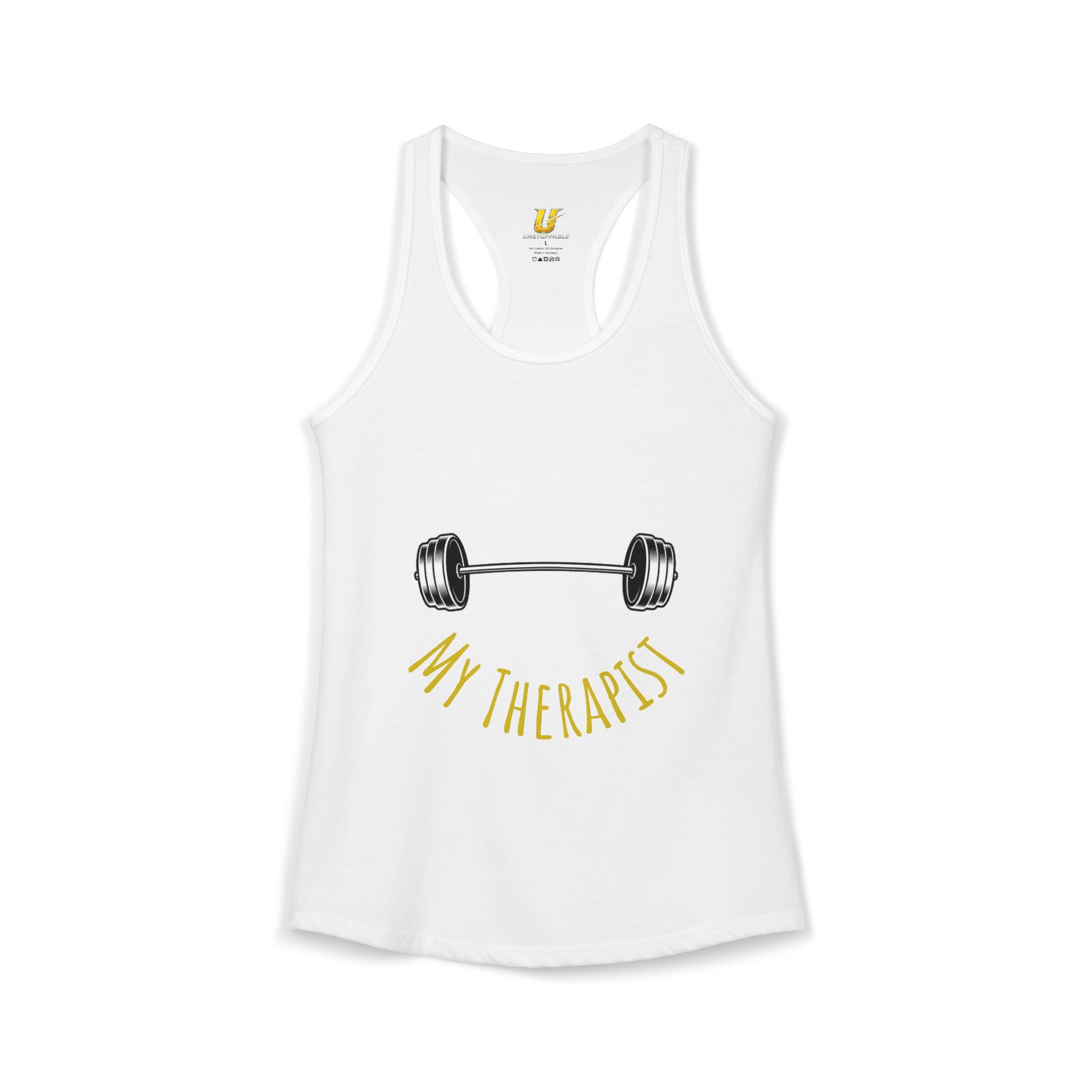 My Therapist Is a Barbell - Racerback Tank — Women's Weightlifting Gym Tank Top