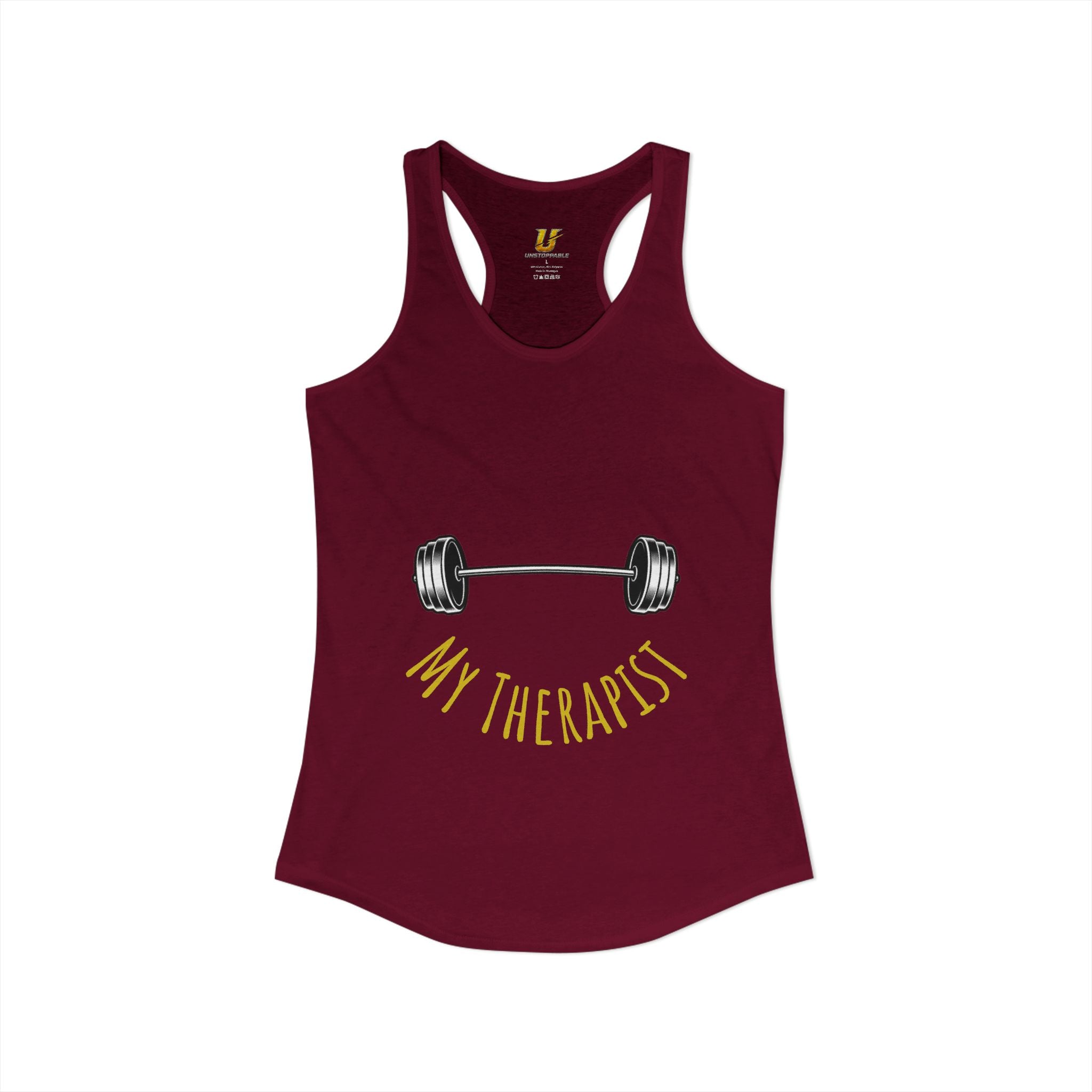 My Therapist Is a Barbell - Racerback Tank — Women's Weightlifting Gym Tank Top