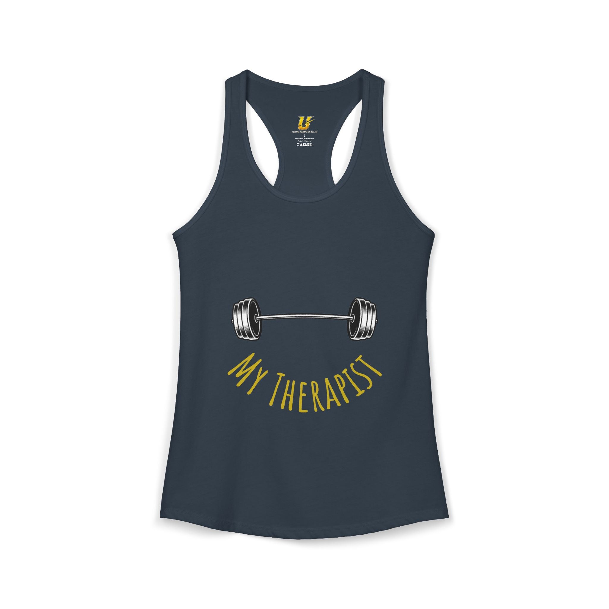 My Therapist Is a Barbell - Racerback Tank — Women's Weightlifting Gym Tank Top