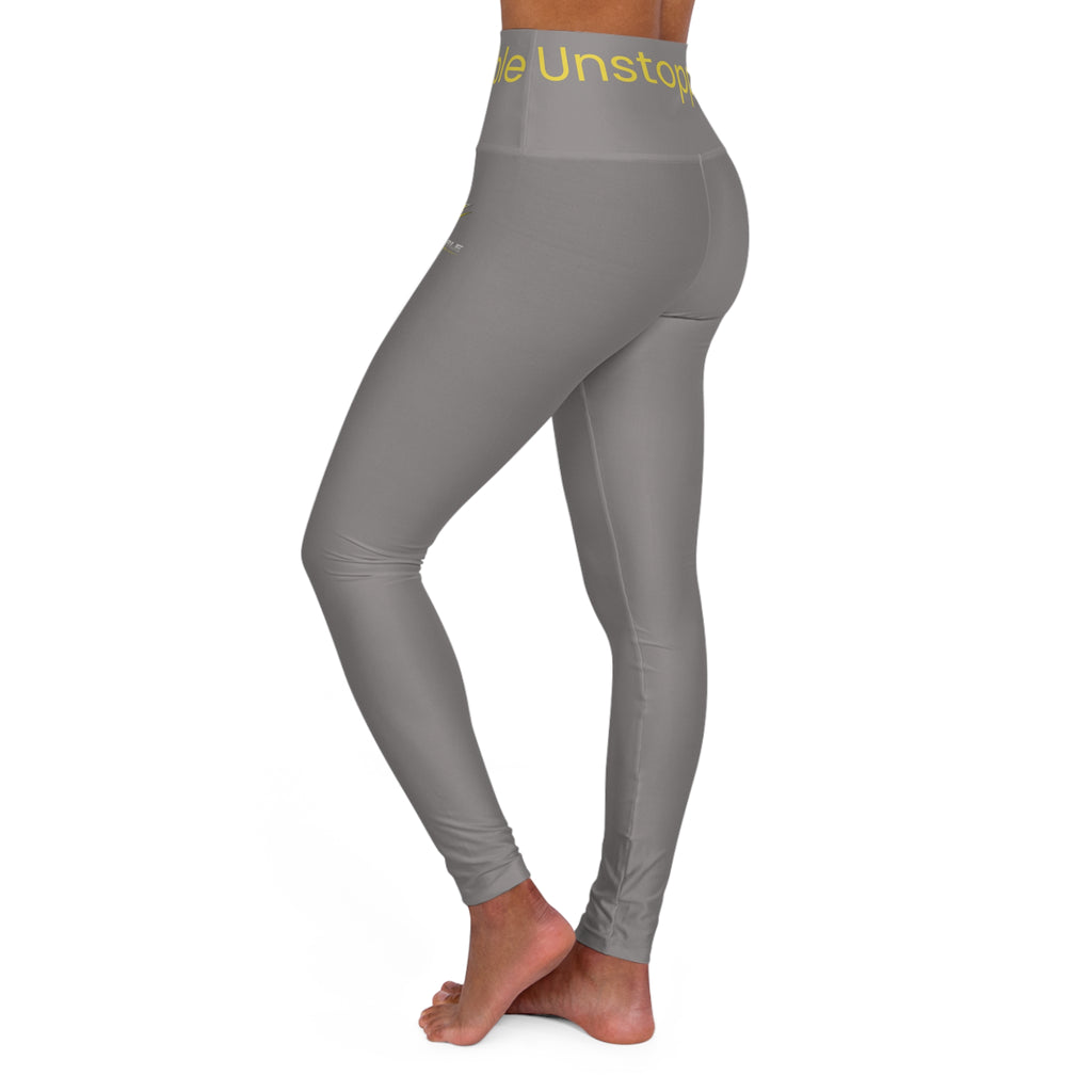 Unstoppable High-Waisted Yoga Leggings — Grey & Yellow Performance Leggings
