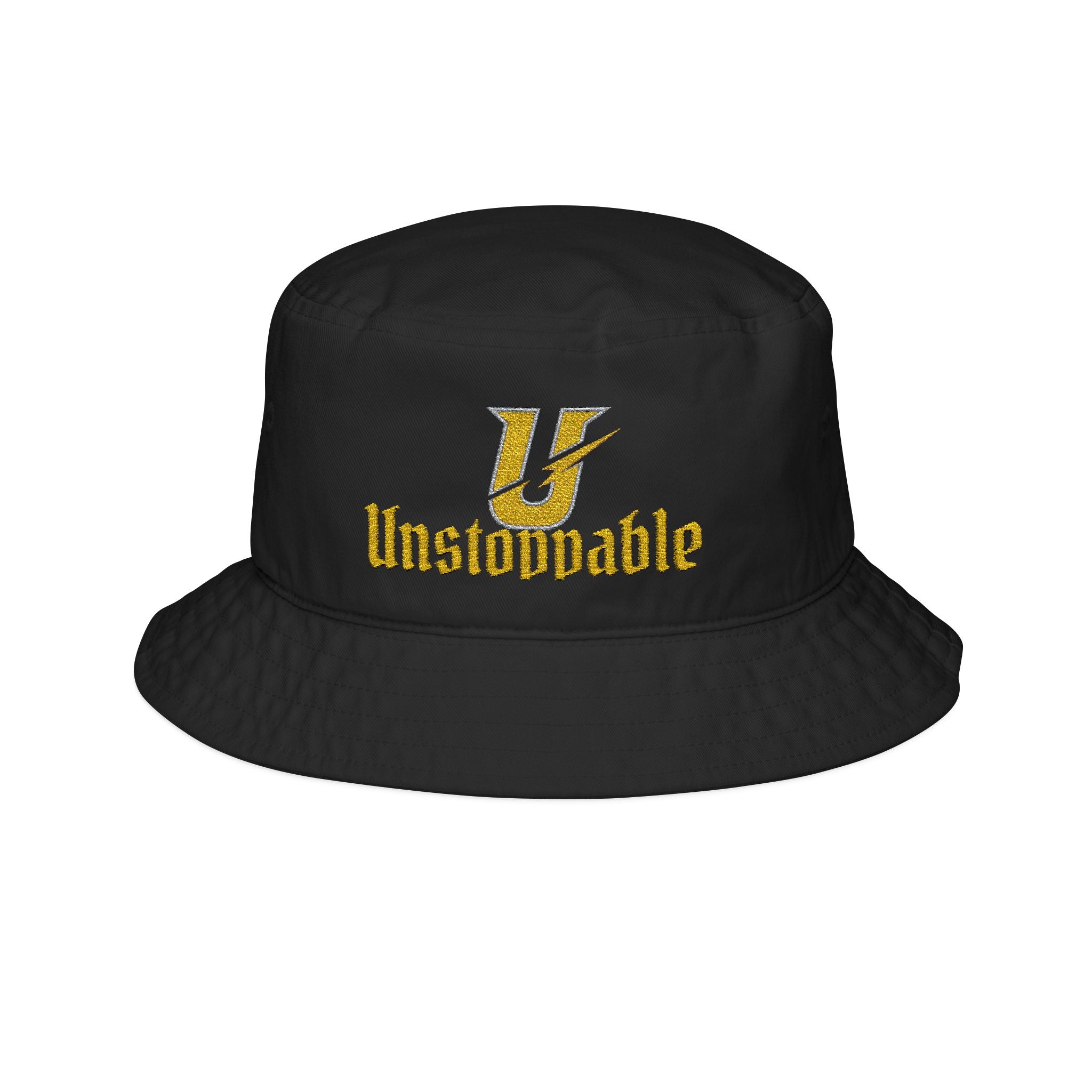 Unstoppable Embroidered Bucket Hat — Gold Script Logo
