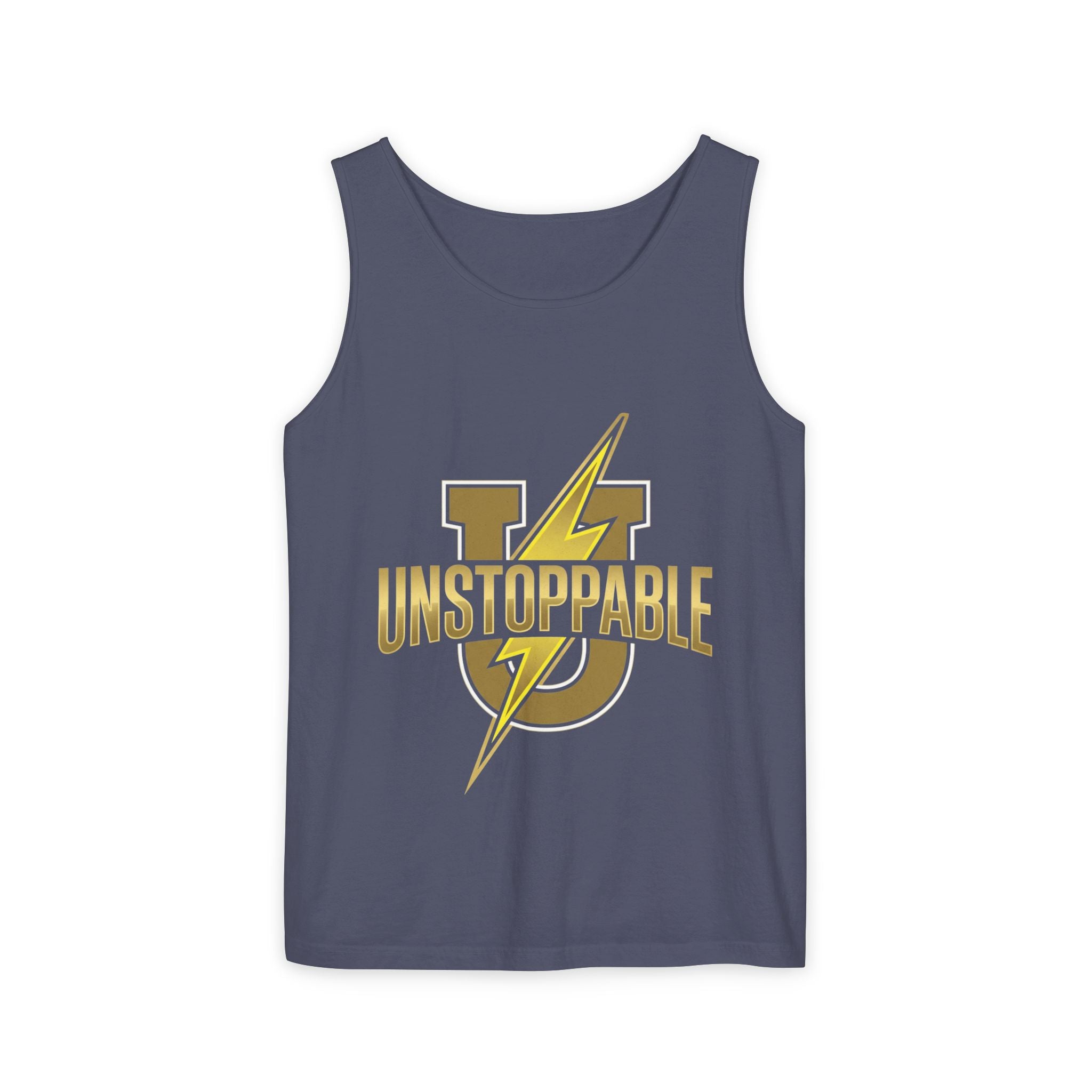 Unstoppable Lightning Tank Top — Gold 'UNSTOPPABLE' Garment-Dyed Tank