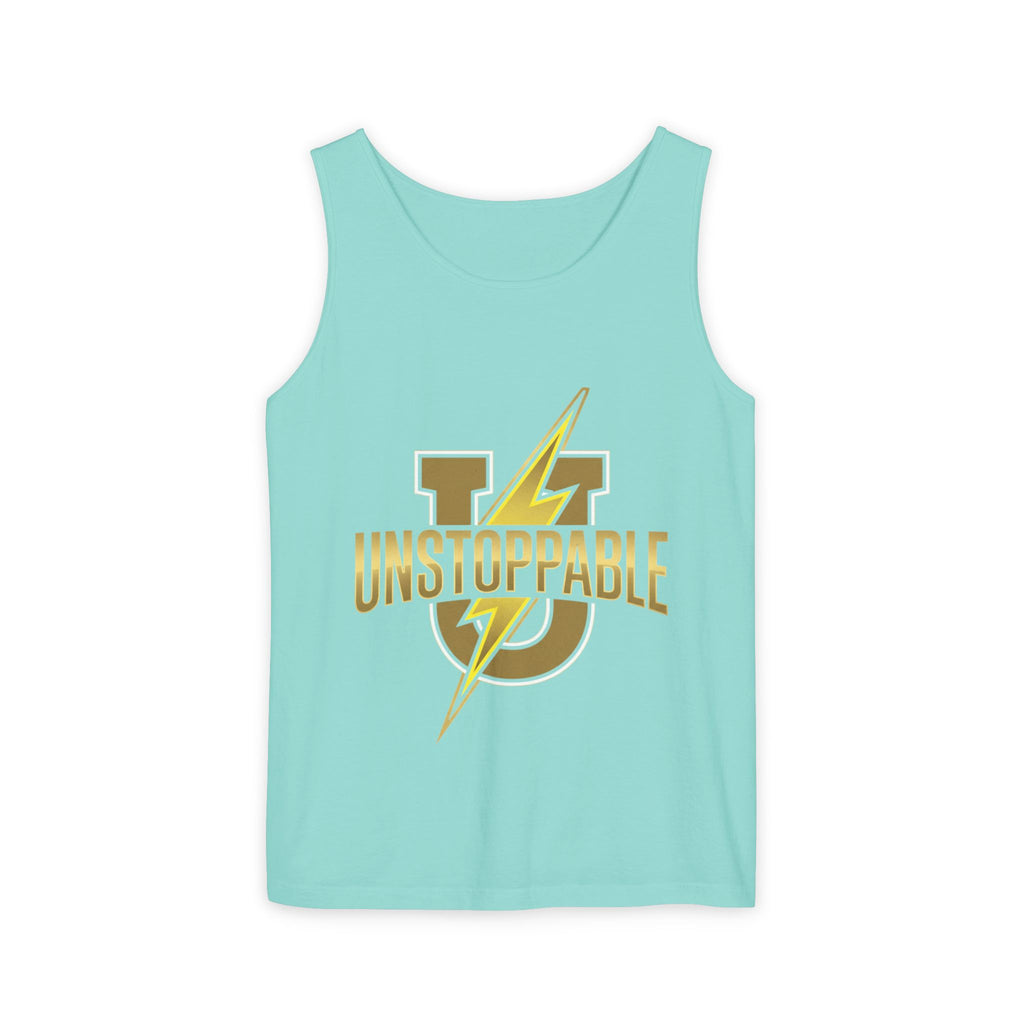 Unstoppable Lightning Tank Top — Gold 'UNSTOPPABLE' Garment-Dyed Tank