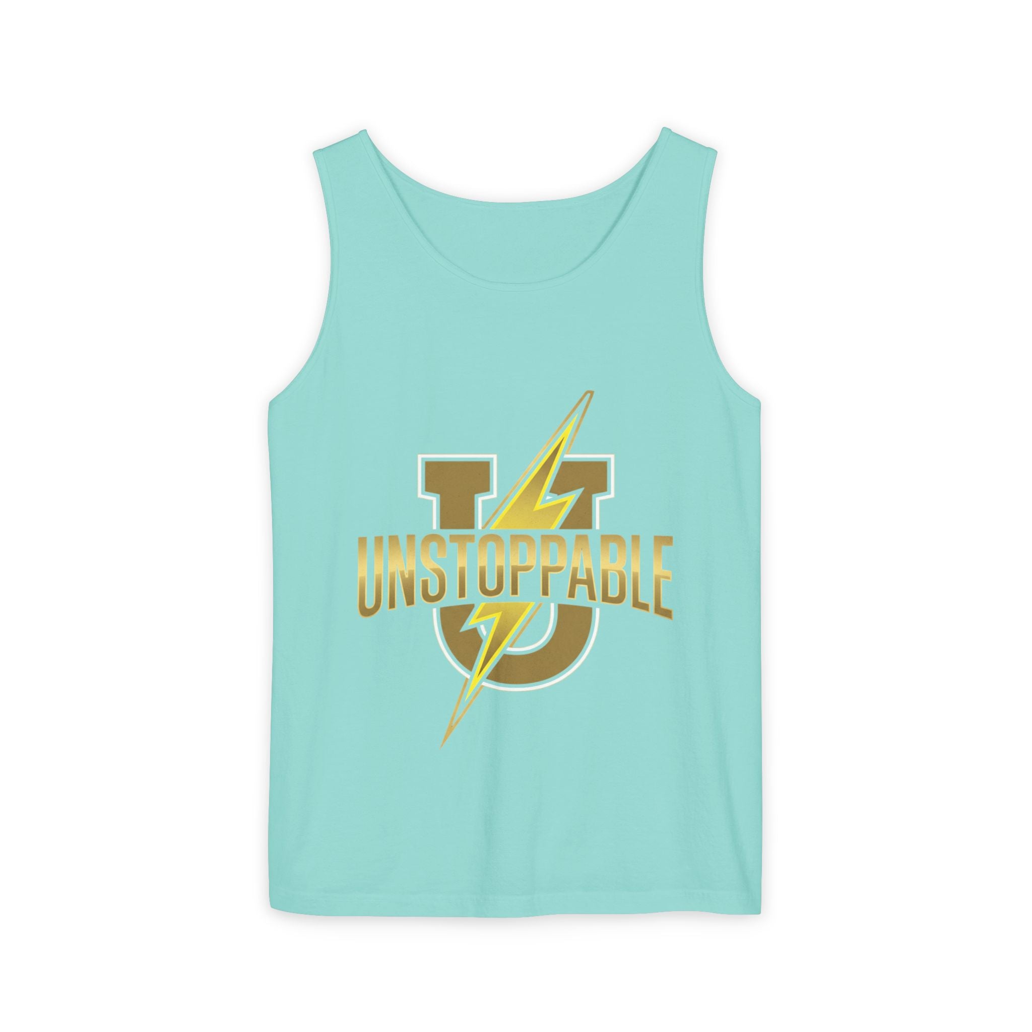 Unstoppable Lightning Tank Top — Gold 'UNSTOPPABLE' Garment-Dyed Tank