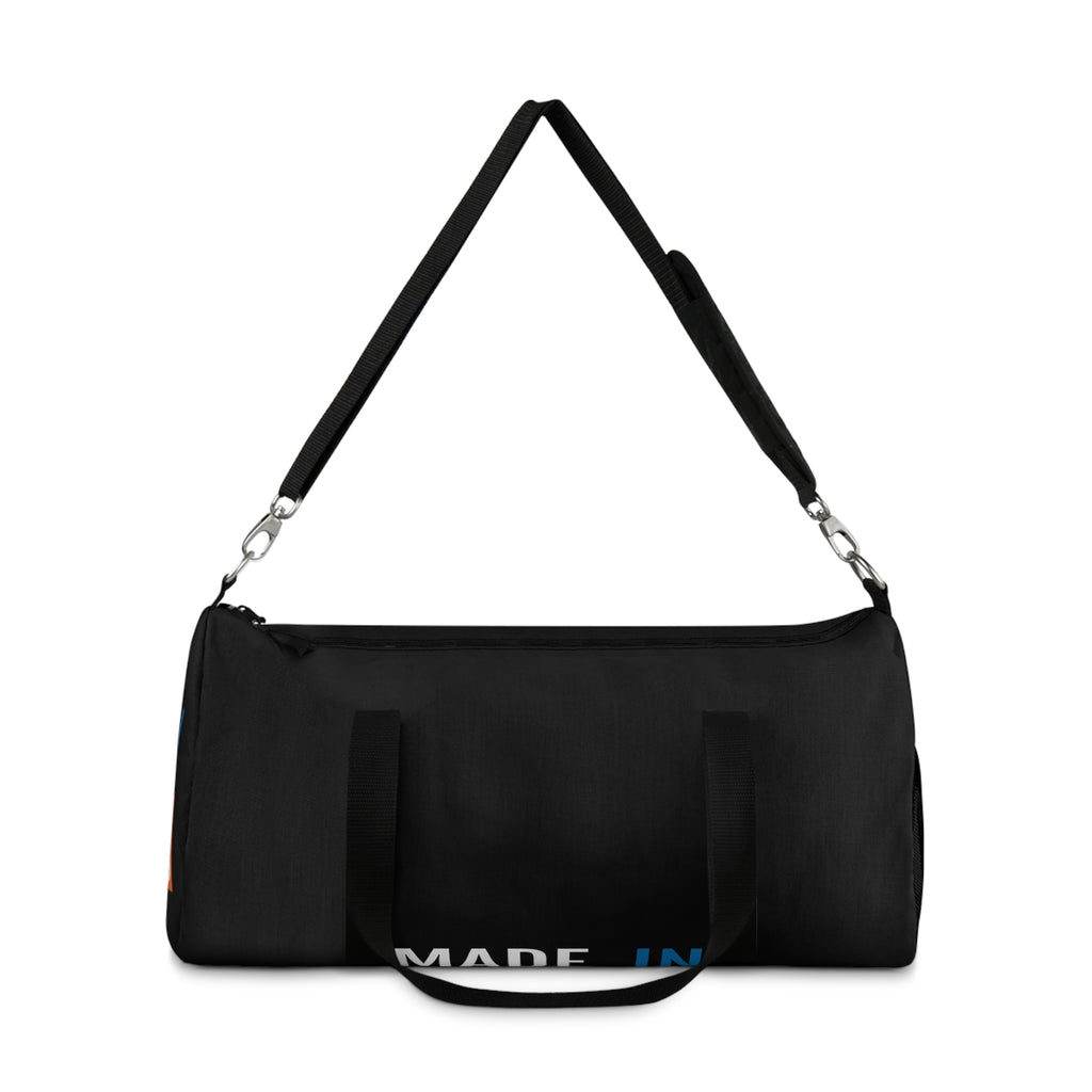 Made In [Place] Black Athletic Duffel Bag — Spacious Weekender Gym Travel Tote