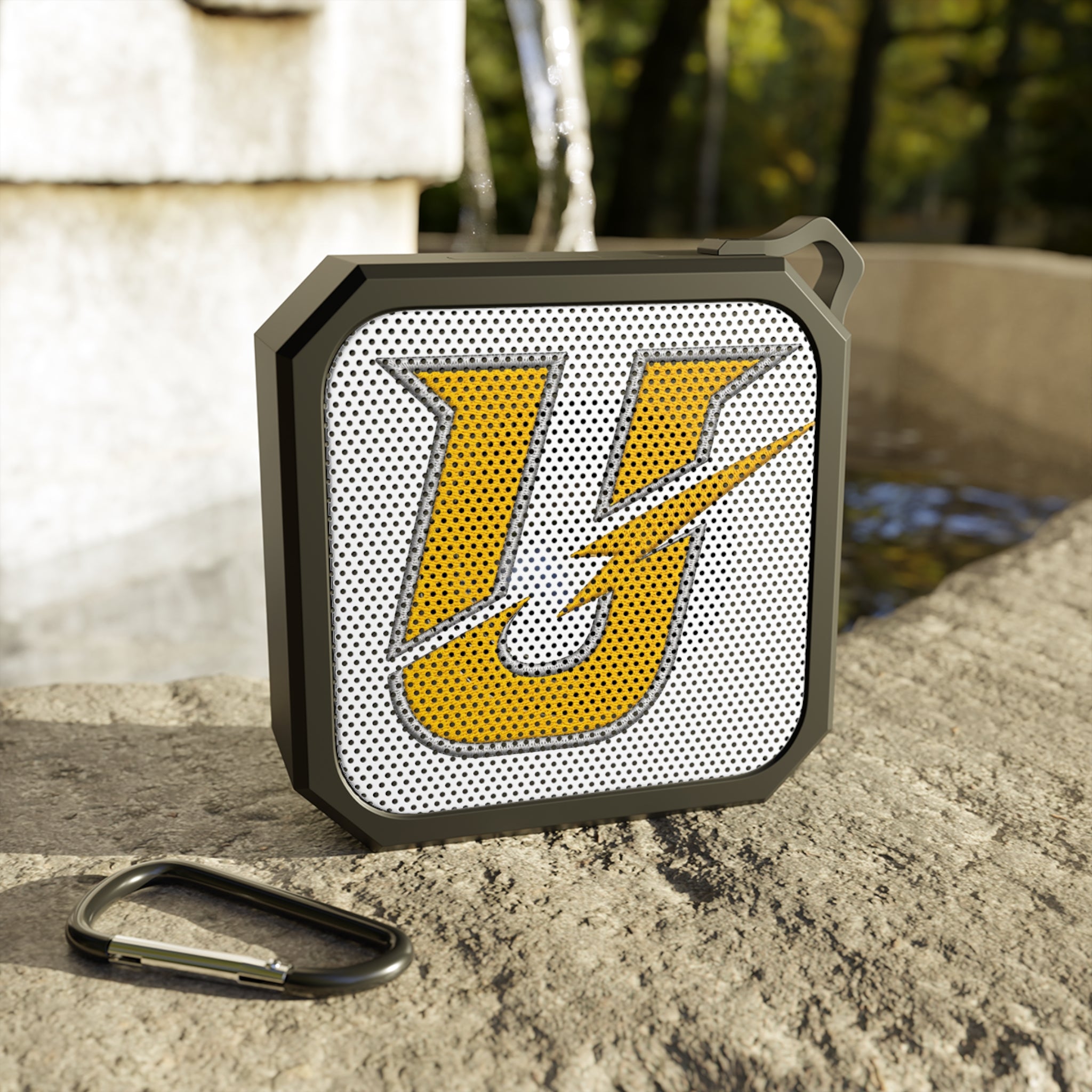 Portable Bluetooth Speaker — Yellow Lightning 'U' Logo Outdoor Speaker