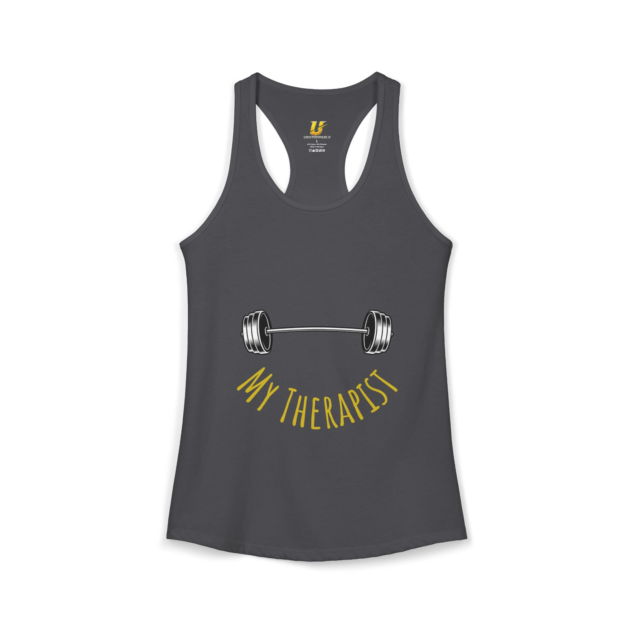 My Therapist Is a Barbell - Racerback Tank — Women's Weightlifting Gym Tank Top