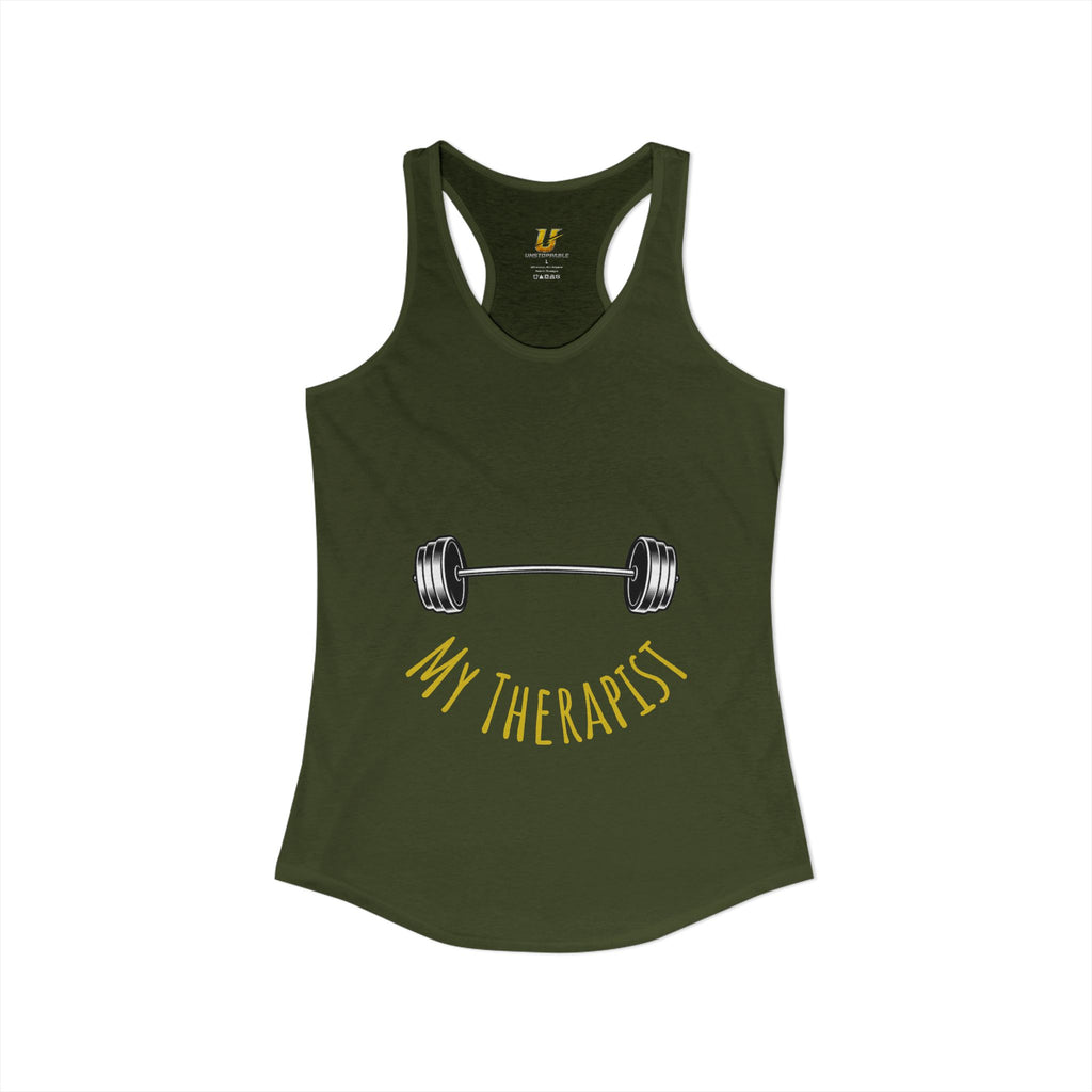 My Therapist Is a Barbell - Racerback Tank — Women's Weightlifting Gym Tank Top