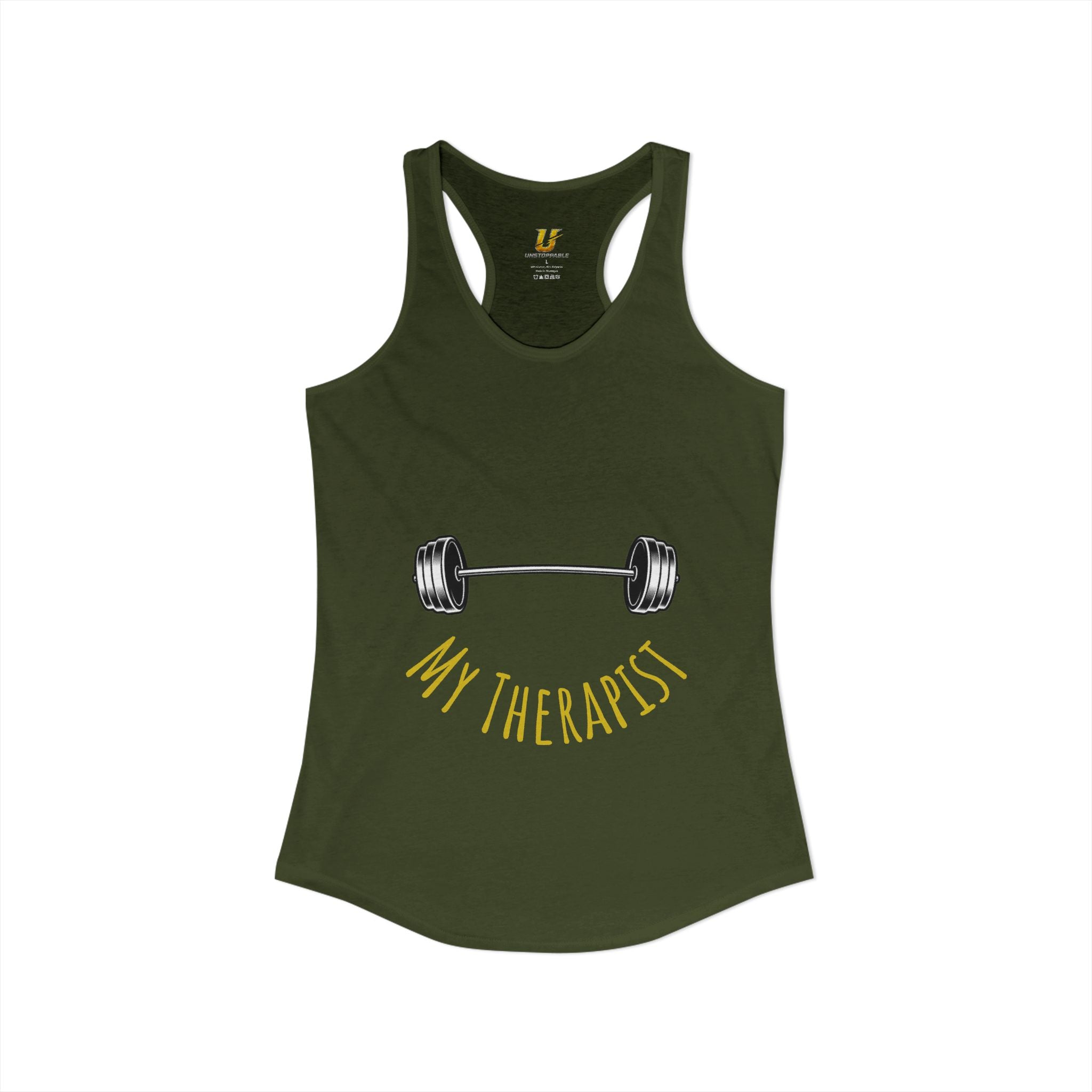 My Therapist Is a Barbell - Racerback Tank — Women's Weightlifting Gym Tank Top