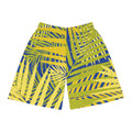 Tropical Palm Basketball Shorts — Yellow & Blue All-Over Print