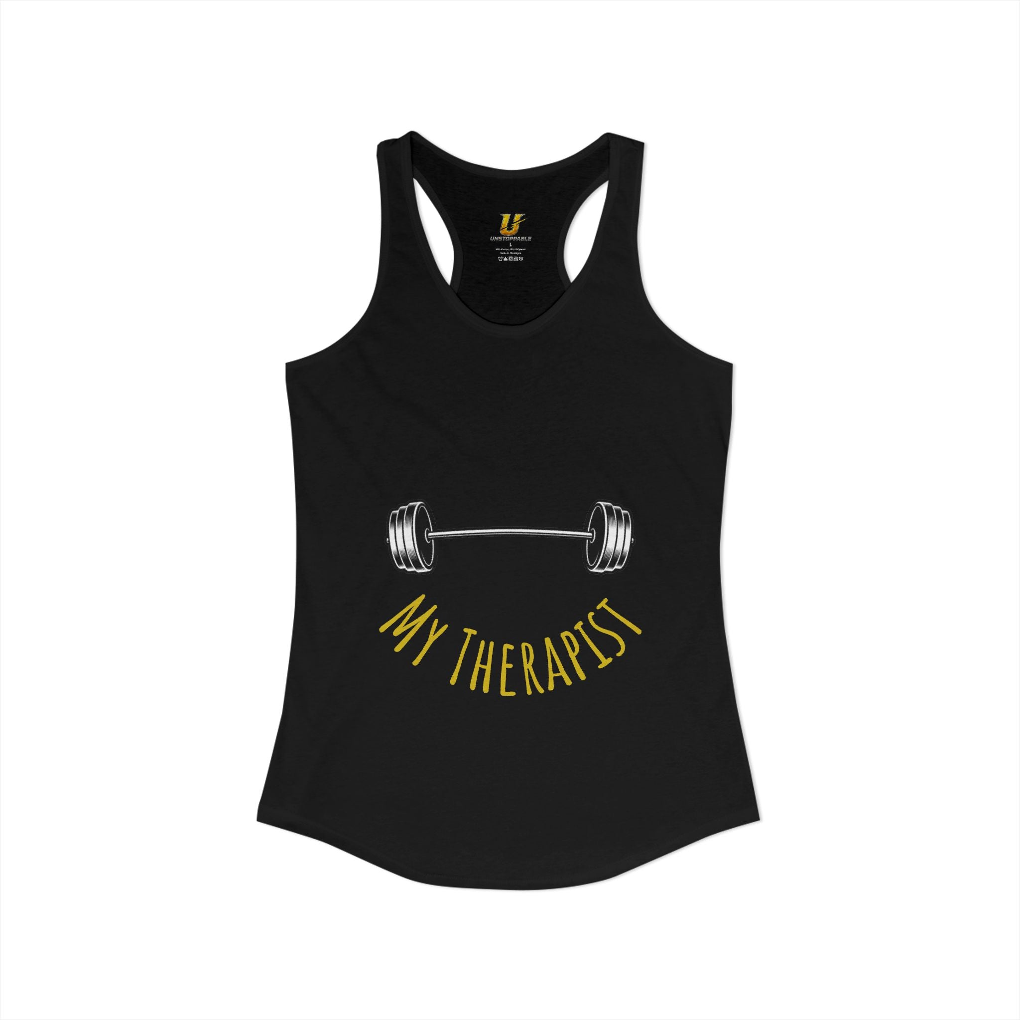 My Therapist Is a Barbell - Racerback Tank — Women's Weightlifting Gym Tank Top