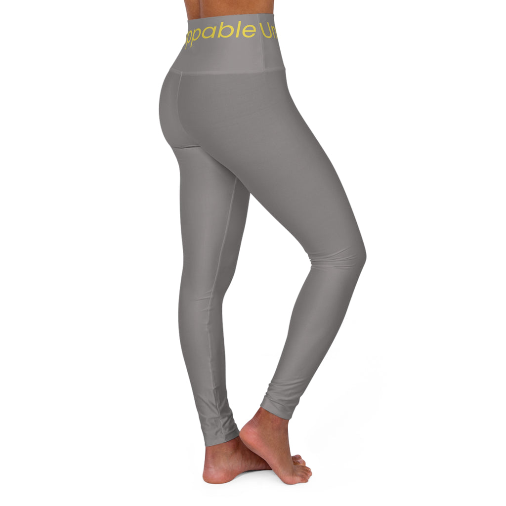 Unstoppable High-Waisted Yoga Leggings — Grey & Yellow Performance Leggings