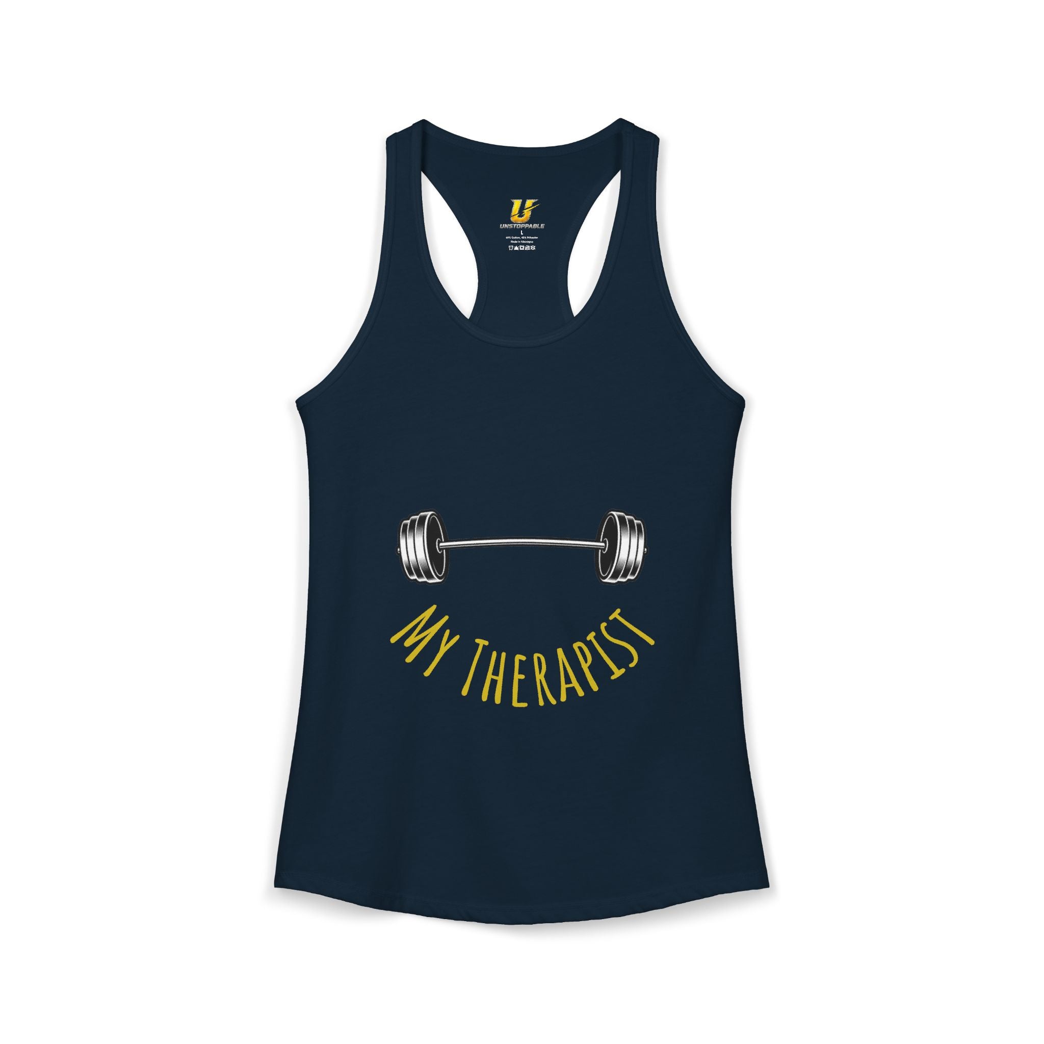 My Therapist Is a Barbell - Racerback Tank — Women's Weightlifting Gym Tank Top