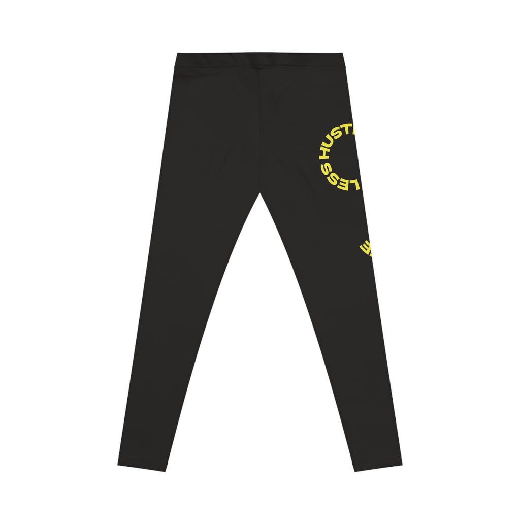 Coffee Hustle Leggings — Women's Black Casual Activewear with Yellow 'More Coffee, Less Hustle' Accent