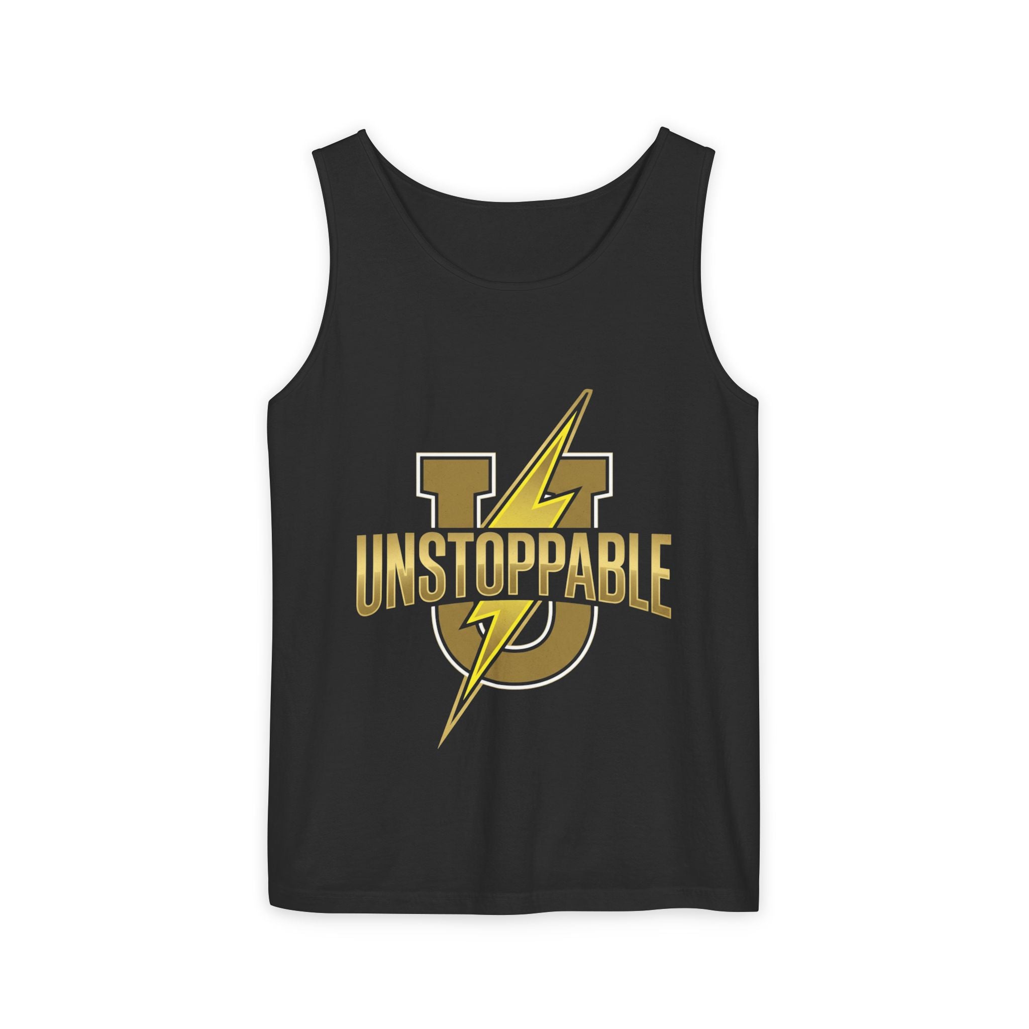 Unstoppable Lightning Tank Top — Gold 'UNSTOPPABLE' Garment-Dyed Tank