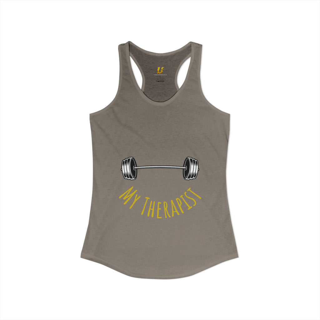 My Therapist Is a Barbell - Racerback Tank — Women's Weightlifting Gym Tank Top