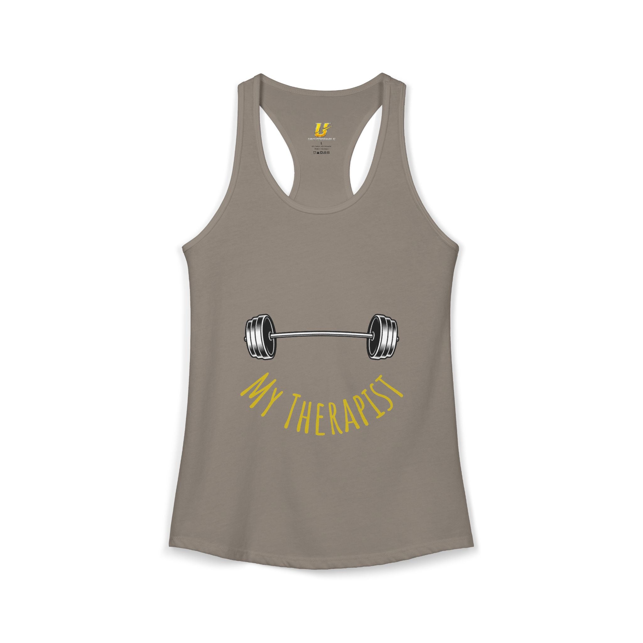 My Therapist Is a Barbell - Racerback Tank — Women's Weightlifting Gym Tank Top