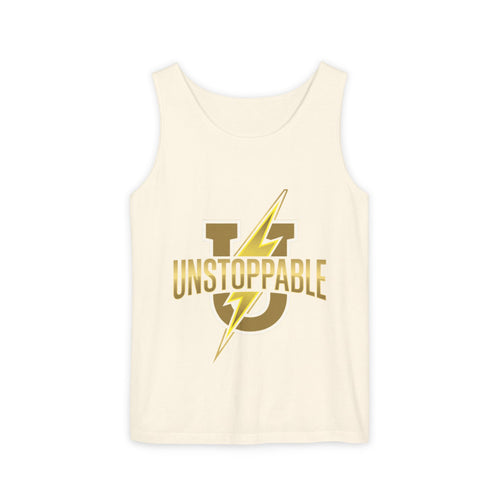 Unstoppable Lightning Tank Top — Gold 'UNSTOPPABLE' Garment-Dyed Tank