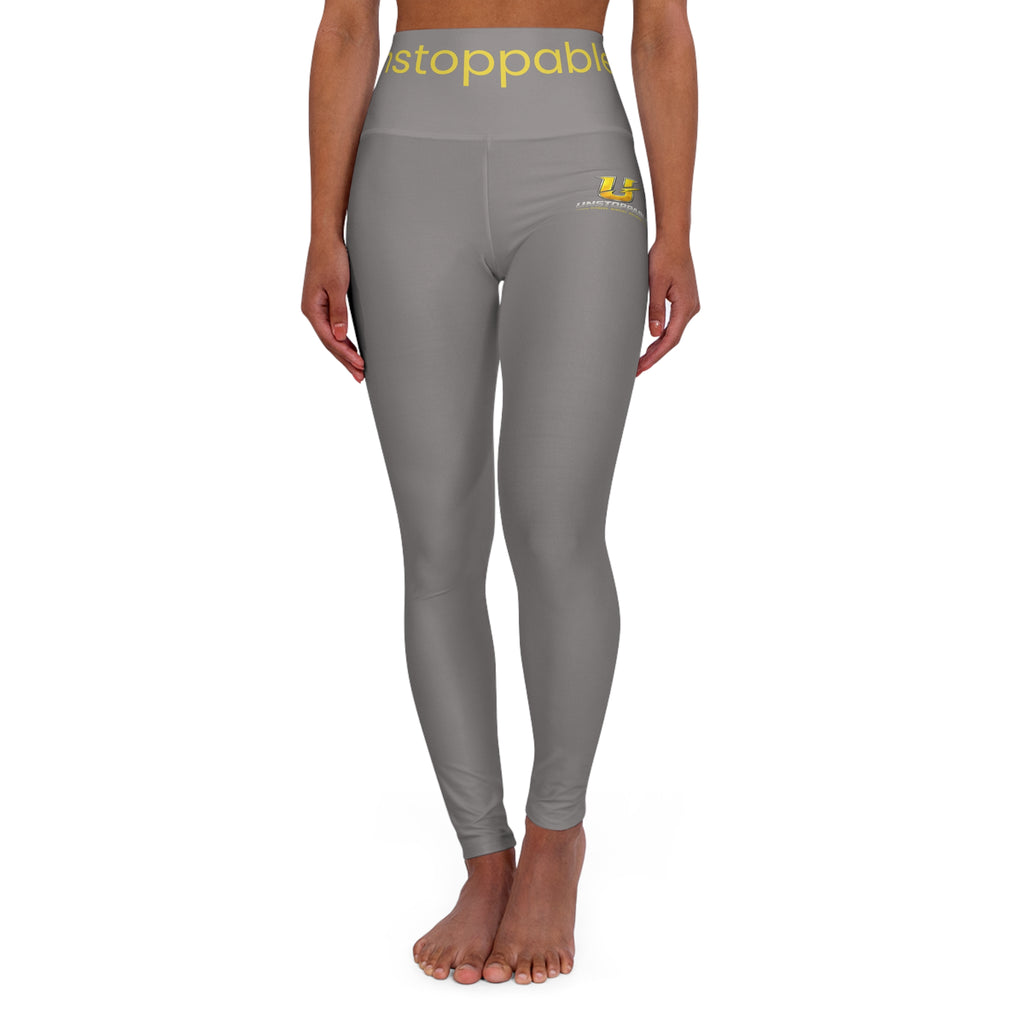 Unstoppable High-Waisted Yoga Leggings — Grey & Yellow Performance Leggings