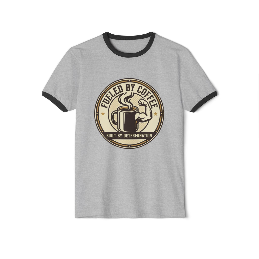 Ringer T-Shirt — "Fueled by Coffee, Built by Determination" Vintage Coffee Tee