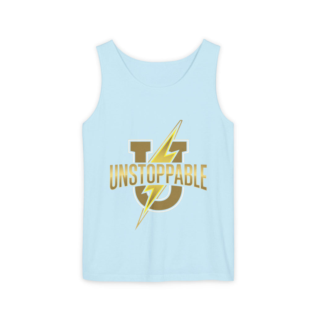 Unstoppable Lightning Tank Top — Gold 'UNSTOPPABLE' Garment-Dyed Tank