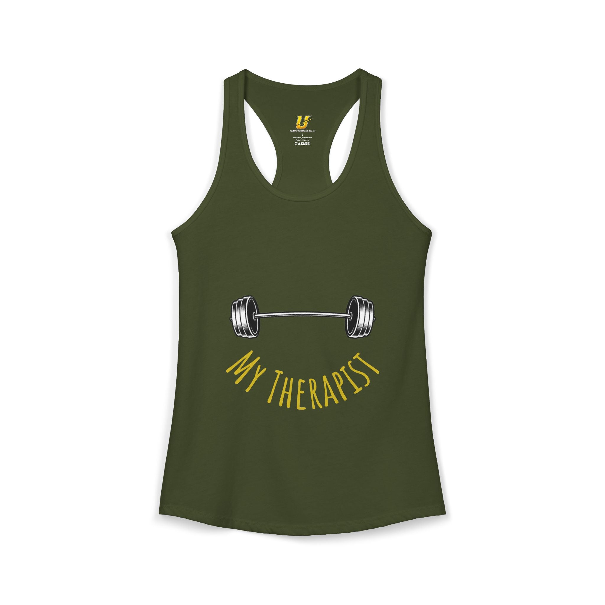 My Therapist Is a Barbell - Racerback Tank — Women's Weightlifting Gym Tank Top