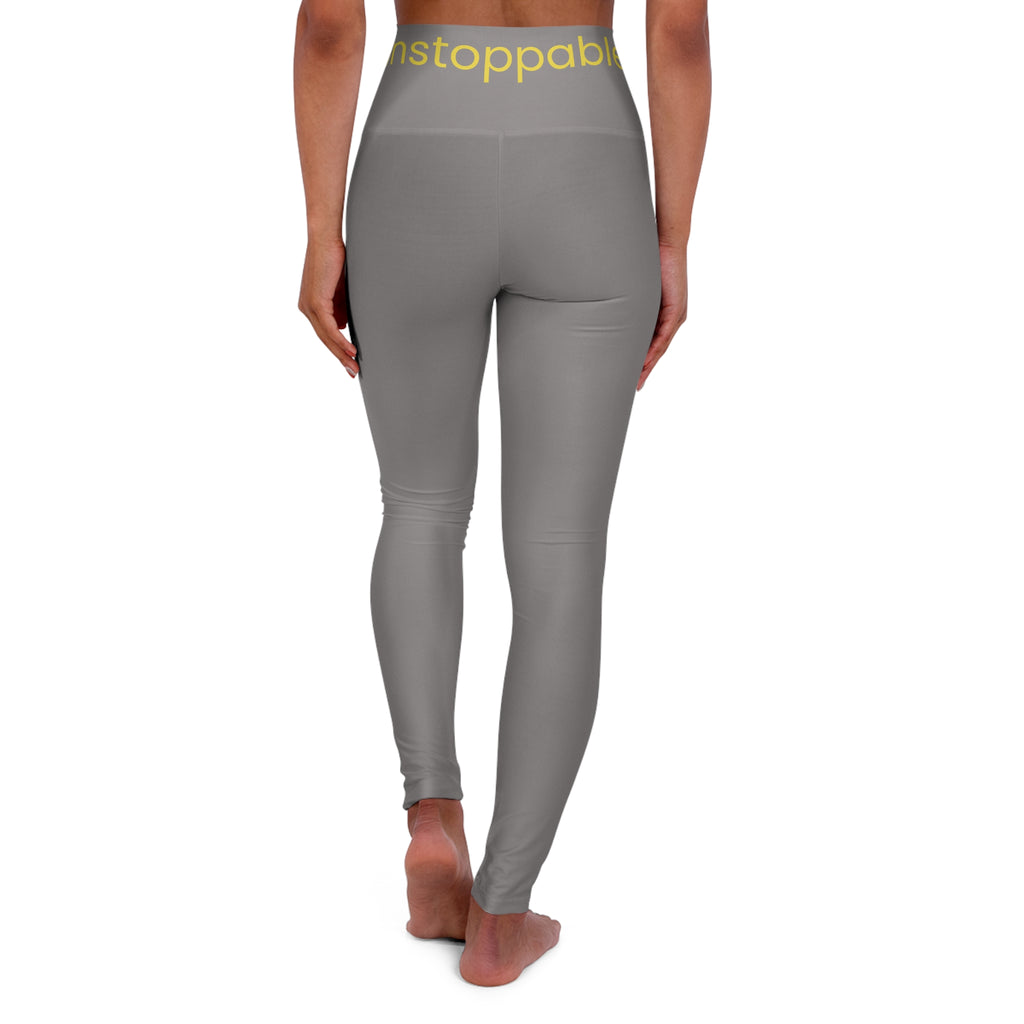 Unstoppable High-Waisted Yoga Leggings — Grey & Yellow Performance Leggings