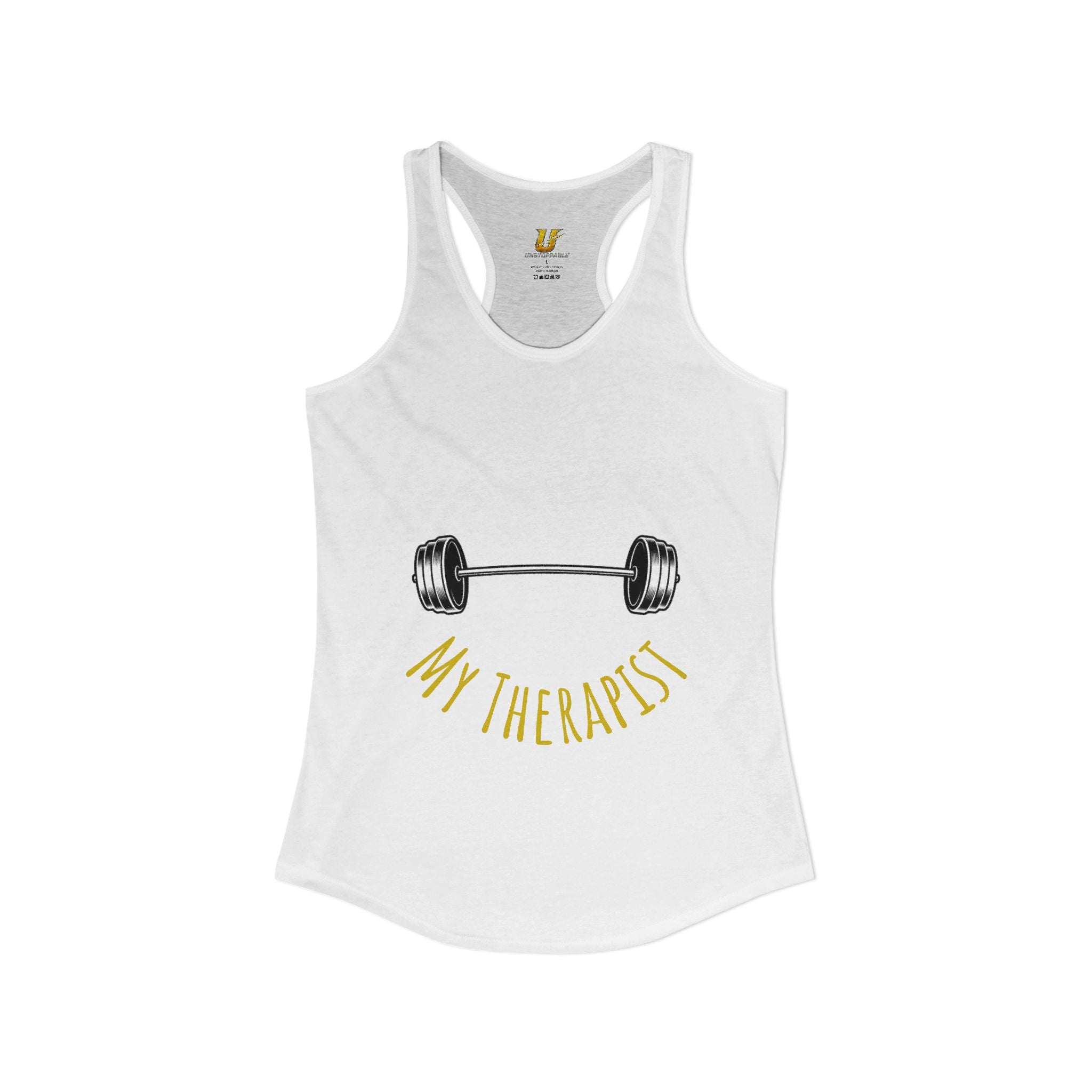 My Therapist Is a Barbell - Racerback Tank — Women's Weightlifting Gym Tank Top