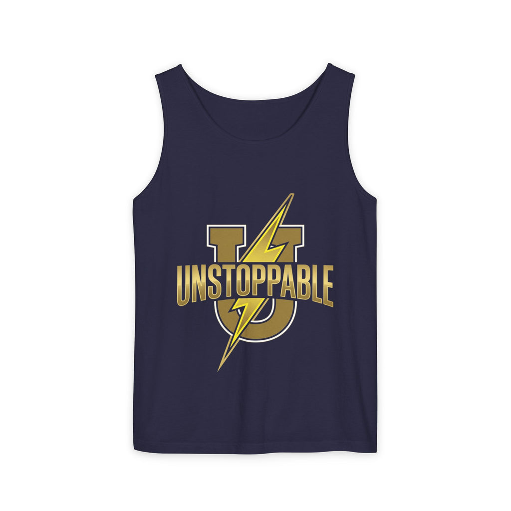 Unstoppable Lightning Tank Top — Gold 'UNSTOPPABLE' Garment-Dyed Tank