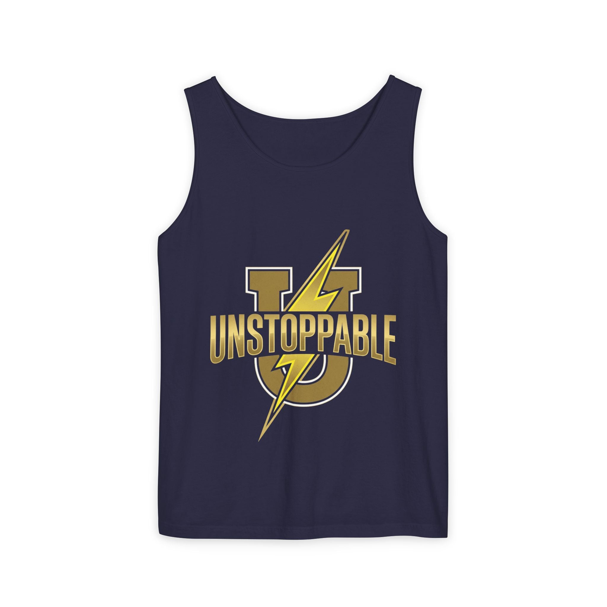 Unstoppable Lightning Tank Top — Gold 'UNSTOPPABLE' Garment-Dyed Tank