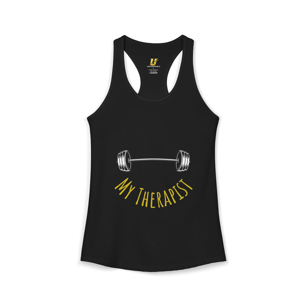 My Therapist Is a Barbell - Racerback Tank — Women's Weightlifting Gym Tank Top