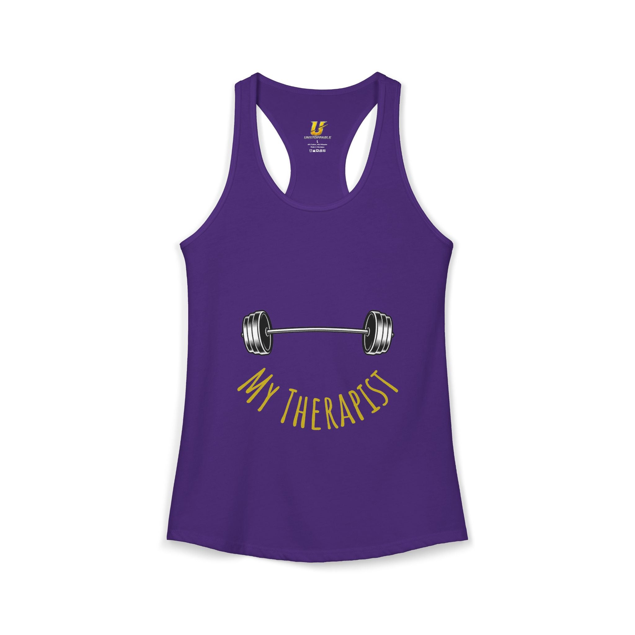 My Therapist Is a Barbell - Racerback Tank — Women's Weightlifting Gym Tank Top
